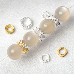 925纯银隔片镶嵌水钻花托手工编织diy手链隔珠垫片手串银饰配件