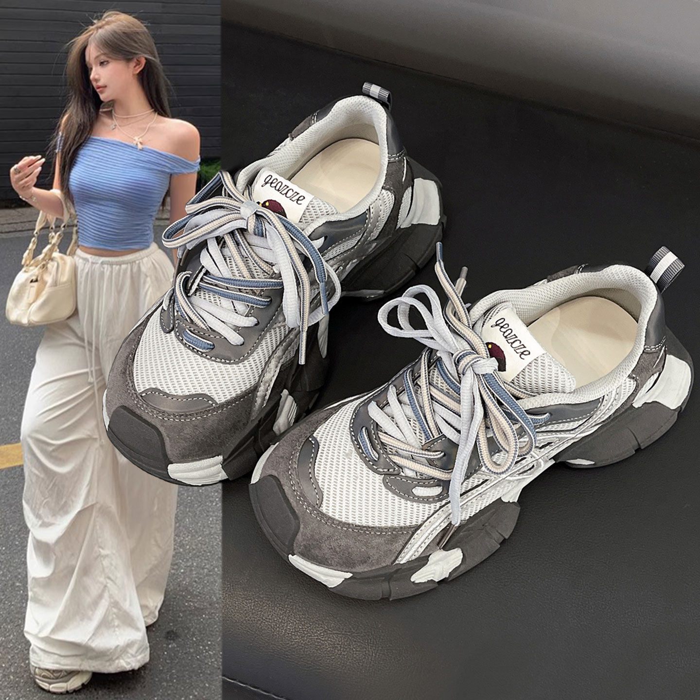 大头丑萌老爹鞋女2026春夏季新款百搭网面透气厚底增高运动休闲鞋