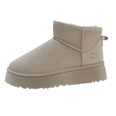 雪地靴短靴加绒加厚皮面厚底