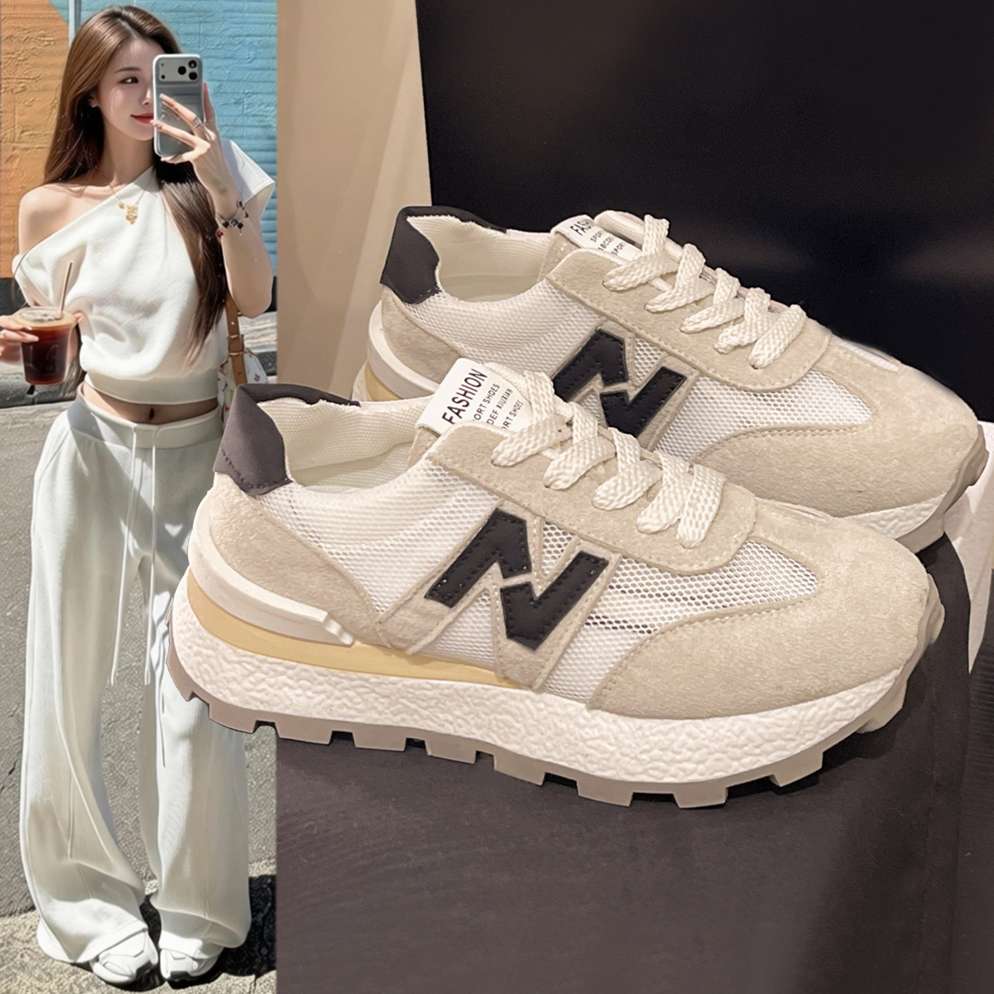 老爹鞋女2026春夏季新款百搭厚底增高显脚小休闲鞋网面透气阿甘鞋