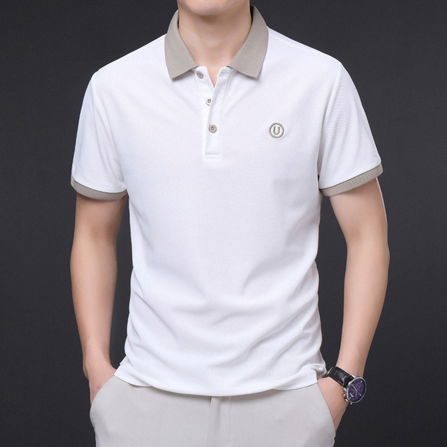 点击率臻品男装夏季高奢刺绣翻领POLO衫新款男士时尚休闲金领短a2
