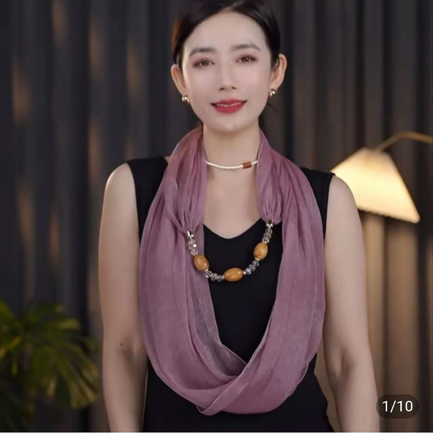 惠瑞发丝巾民族风珠子围巾2026新款韩版旅游逛街围脖遮阳防晒丝a5