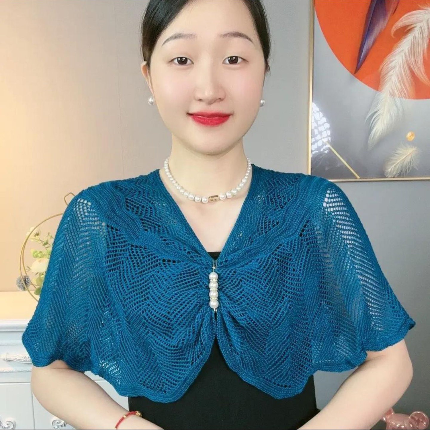优麦汇女装空调针织镂空披肩夏季女士款外搭时尚袖套气质显瘦斗a1