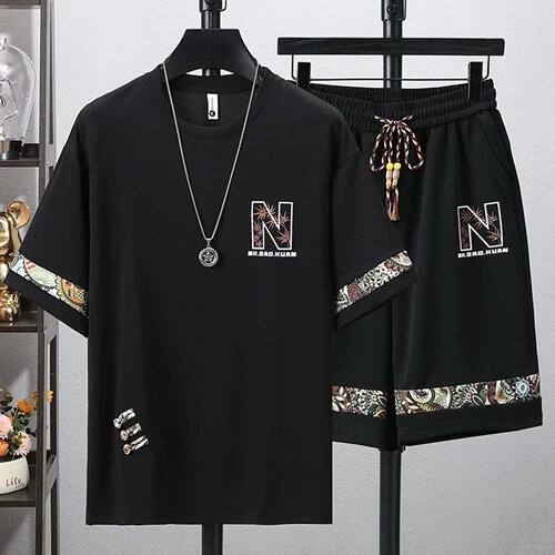 点击优选时尚休闲套装2026款夏季男士冰丝短袖短裤潮流百搭两件a3