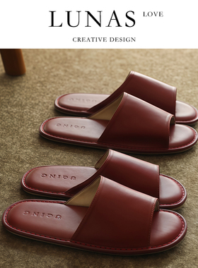 LUNA'S L.CO.牛皮.新婚高级拖鞋子结婚用喜庆红色一对情侣 | 真皮