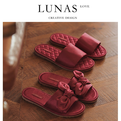 LUNA'S L.CO.绸缎.新婚高级拖鞋结婚喜庆红色一对情侣鞋子 | 倾盟