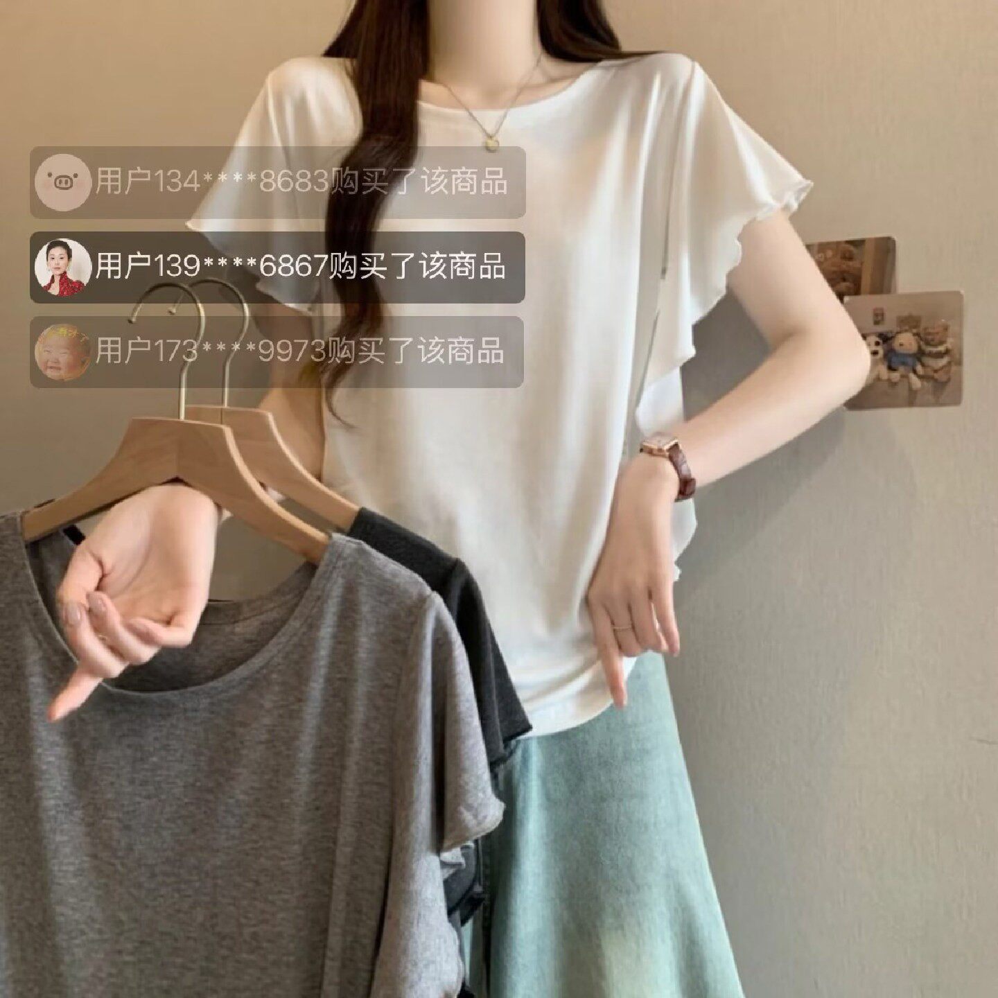 路途臻选女装不规则荷叶边短袖夏季女士款显瘦T恤设计感百搭上a5