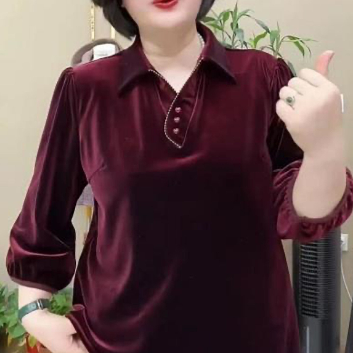 惟珍仓女装洋气翻领丝绒长袖衬衫2026秋季女士打底衫气质百搭上a3图片