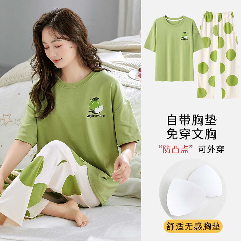 点击率夏季女装短袖睡衣带胸垫七分裤时尚款韩式宽松年家居服套a8