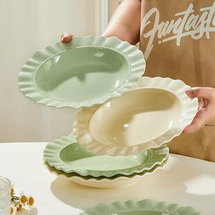 日本精工奶油风草帽盘子高级感陶瓷家用菜盘西餐盘沙拉早餐意面a6