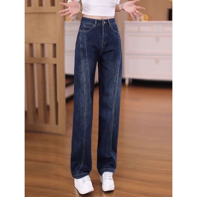 时尚牛仔裤女2025秋季新款洋气显瘦百搭高腰宽松直筒弯刀阔腿裤潮