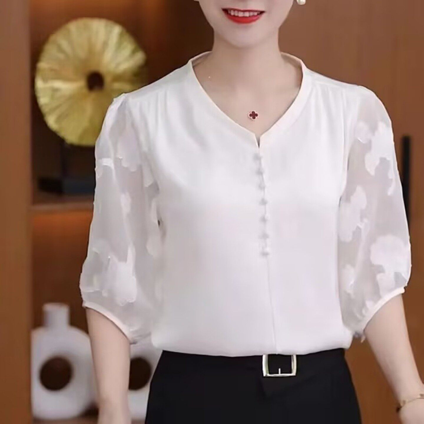 小鑫甄选好物女装洋气减龄衬衫夏季女士遮肚显瘦衬衣气质宽松上a4