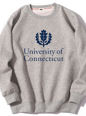 UCONN康涅狄格大学 圆领卫衣加绒外套纪念品欧美简约风格套头秋冬