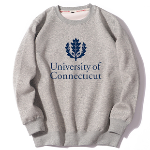 UCONN康涅狄格大学 圆领卫衣加绒外套纪念品欧美简约风格套头秋冬