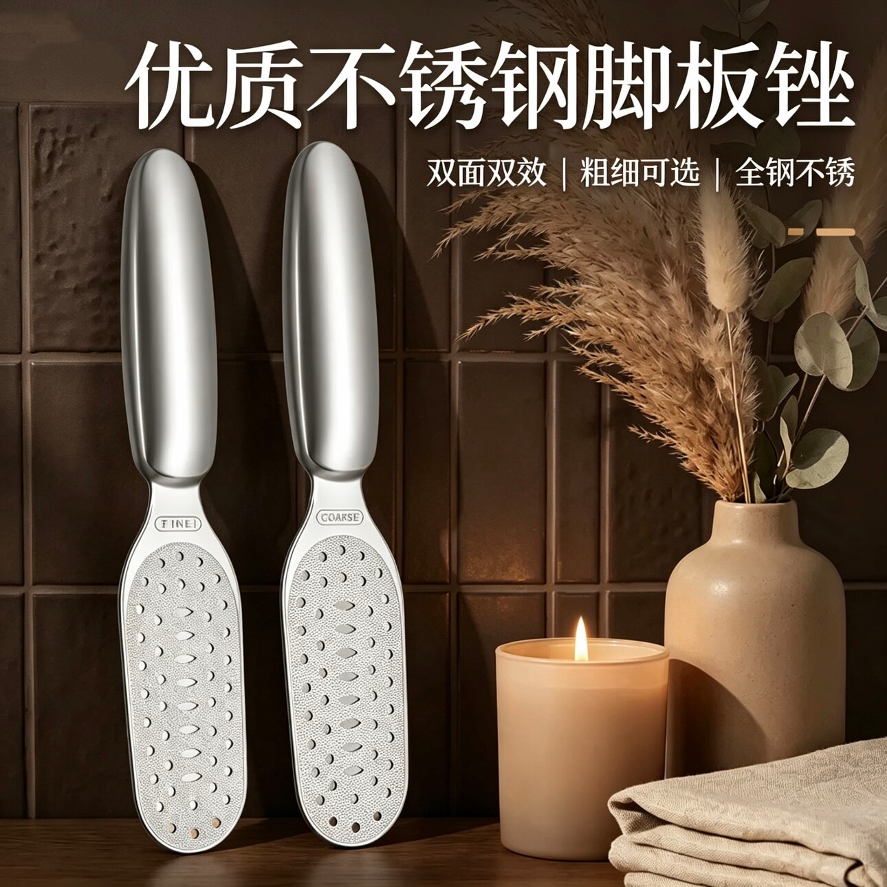 双面磨脚器不锈钢加厚防滑修脚刀刮脚后跟磨死皮足部去角质搓脚板