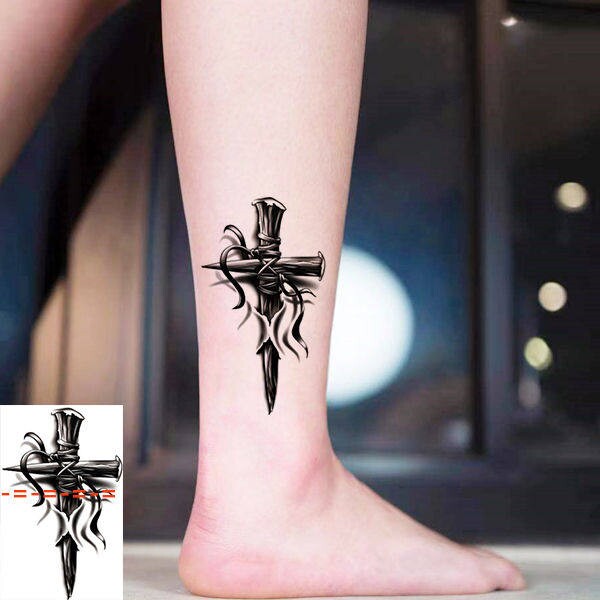 十字架脚踝手腕纹身贴男女小图案防水持久真防汗欧美狮子狼头