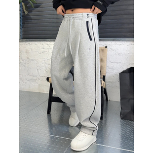 男宽松百搭磨毛加厚微阔腿卫裤 拼接线条弯刀休闲裤 潮 新款 2025冬季