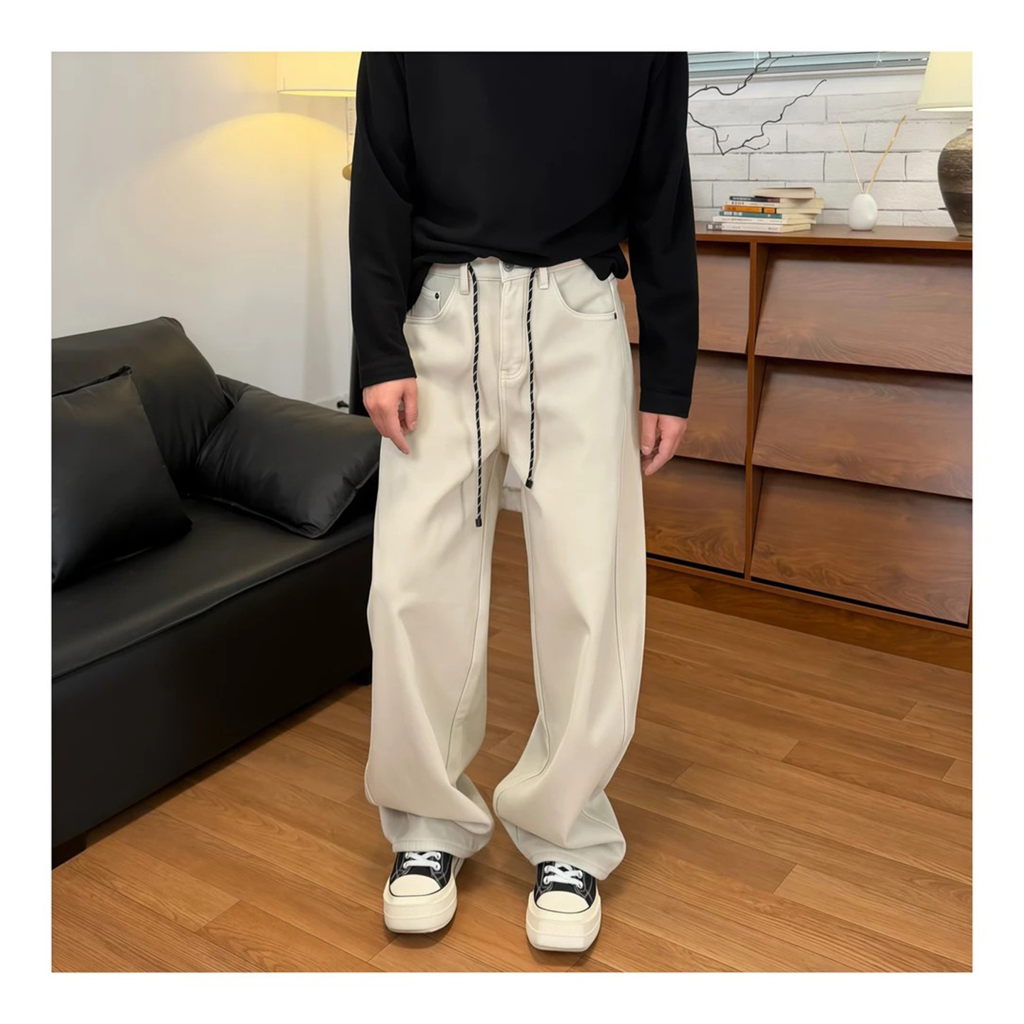 冬季新款日系百搭加绒牛仔裤男