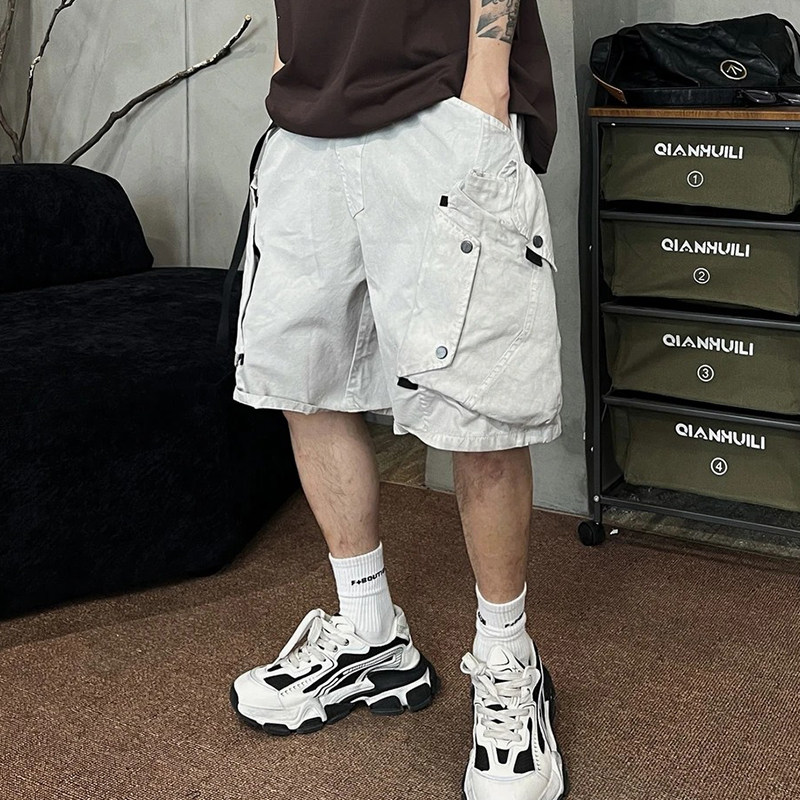 夏季新款重磅水洗工装短裤男宽松百搭松紧腰立体大口袋街头风短裤,男装,休闲裤,淘宝优惠券,粉丝福利购,淘宝优惠卷