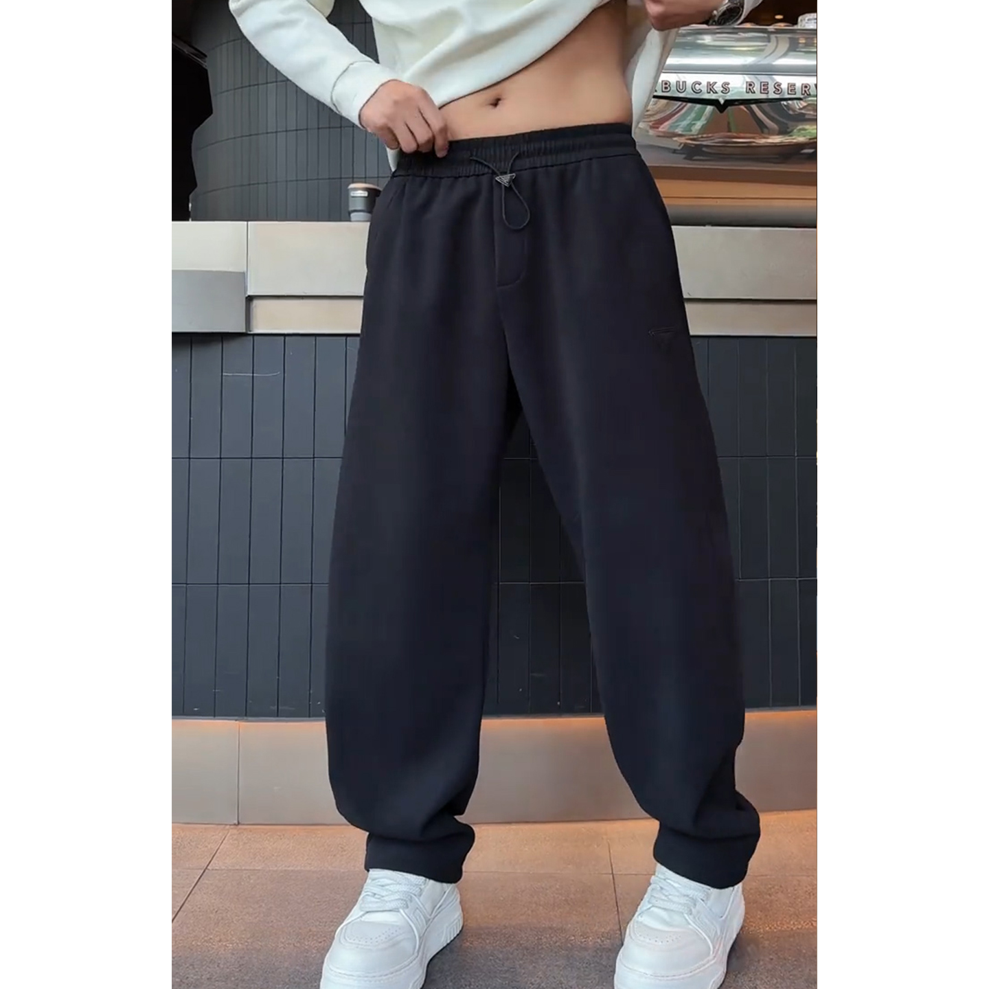 微弯刀松紧腰百搭宽松防风休闲裤