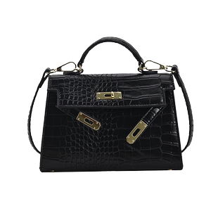 高级感手提包女2025新款凯莉包鳄鱼纹质感黑色包包轻奢小众斜挎包