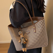 千鸟格包包女士2025新款 潮搭高级质感单肩帆布包通勤大容量托特包