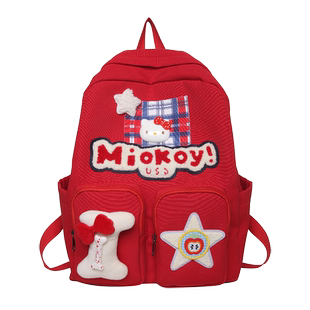 美式高颜值复古书包2026新款大容量背包高中大学生可爱kt猫双肩包