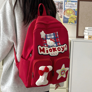 美式 大容量背包高中大学生可爱kt猫双肩包 高颜值复古书包2026新款