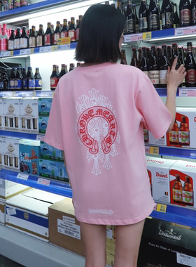 ESSENTIALSKKK2024年夏季新款粉色短袖t恤女马蹄印花宽松情侣ins