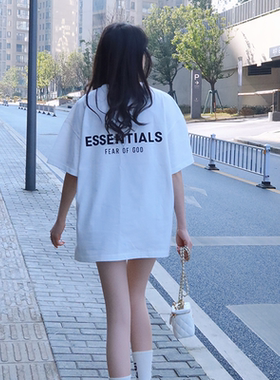 ESSENTIALS新款美式短袖复线字母宽松大版oversizet恤情侣潮牌女