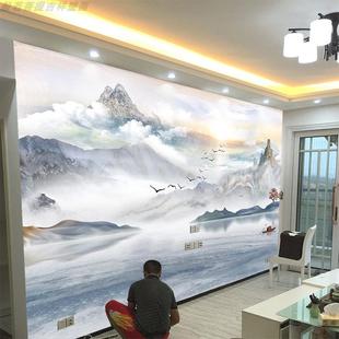 大气山水8d立体壁纸简约轻奢壁布客厅沙发电视背景墙壁画 3d新中式