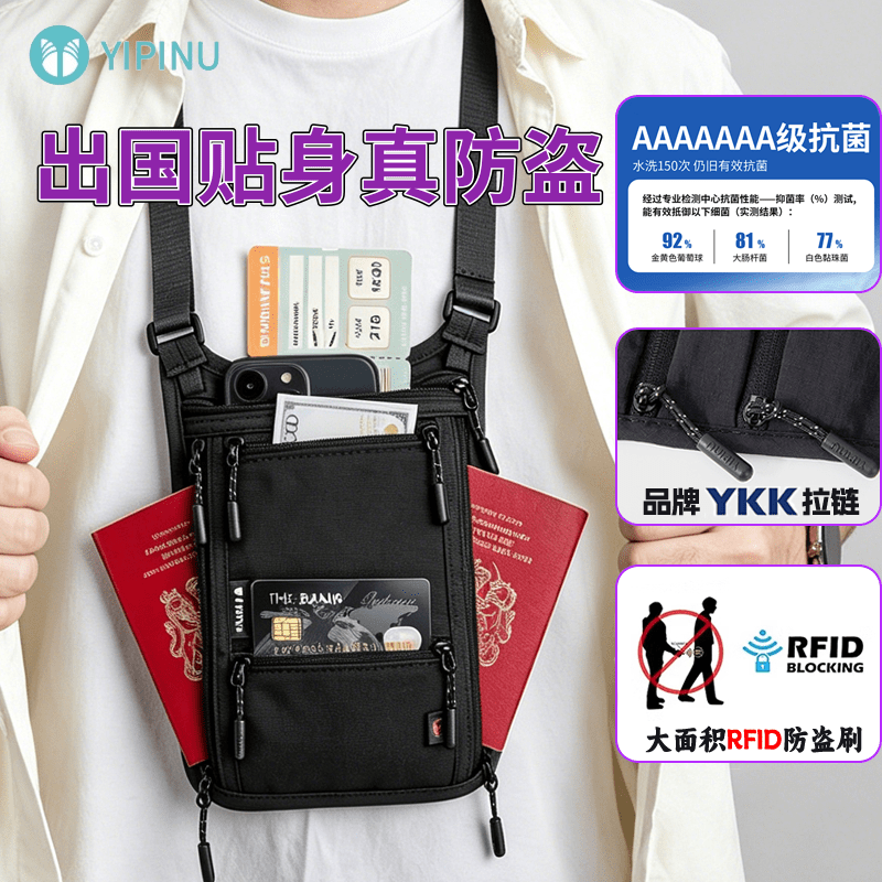 【7A抗菌】防盗腰包贴身出国RFID欧洲旅游隐形防偷护照斜挎包女士