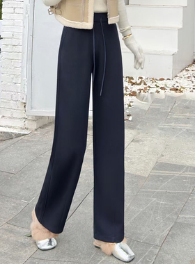 羊毛呢直筒裤女2025冬款高腰显瘦休闲月亮裤宽松大码阔腿裤潮162