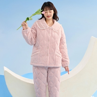 专柜三层夹棉睡衣女甜美可爱加厚保暖珊瑚绒家居服加绒 安之伴冬季
