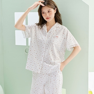 套装 安之伴薄款 七分裤 纯棉睡衣女2025夏季 甜美小碎花家居服 短袖