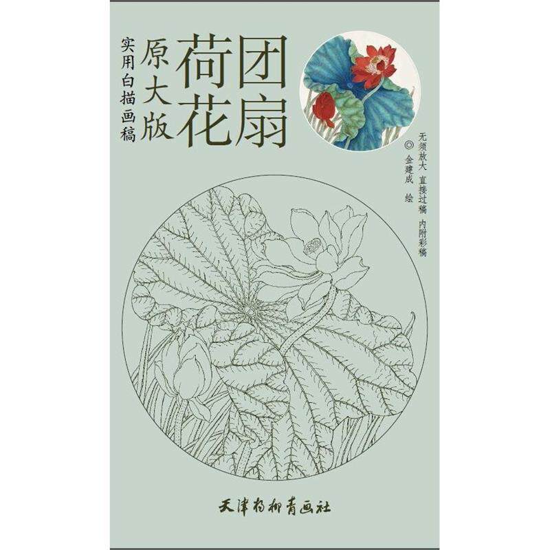 【正版书】 实用白描画稿：荷花团扇 金建成 绘 天津杨柳青画社
