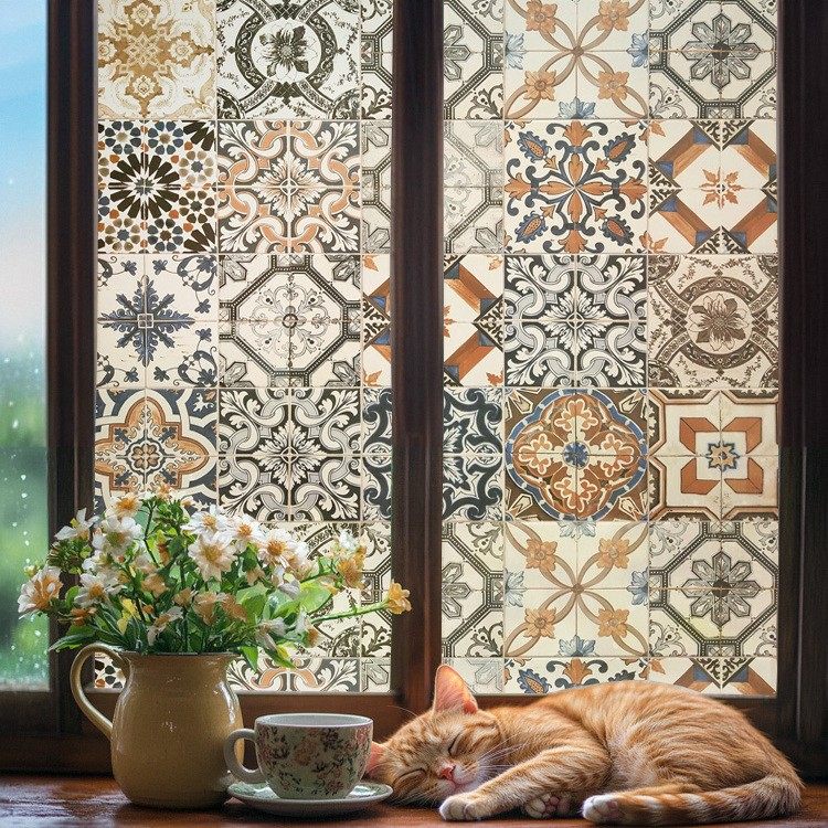 复古玻璃瓷砖静电贴膜遮挡淋浴房卫生间门窗户防水浴室防走光贴纸