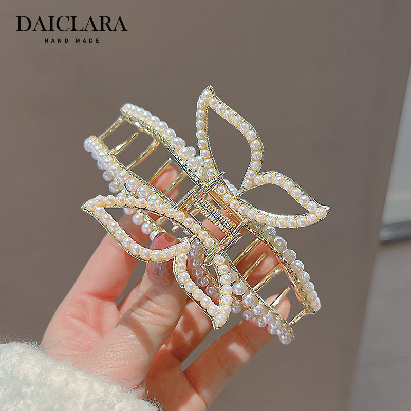 韩国珍珠蝴蝶大抓夹高级感气质发量多大号发夹气质淑女后脑勺头饰