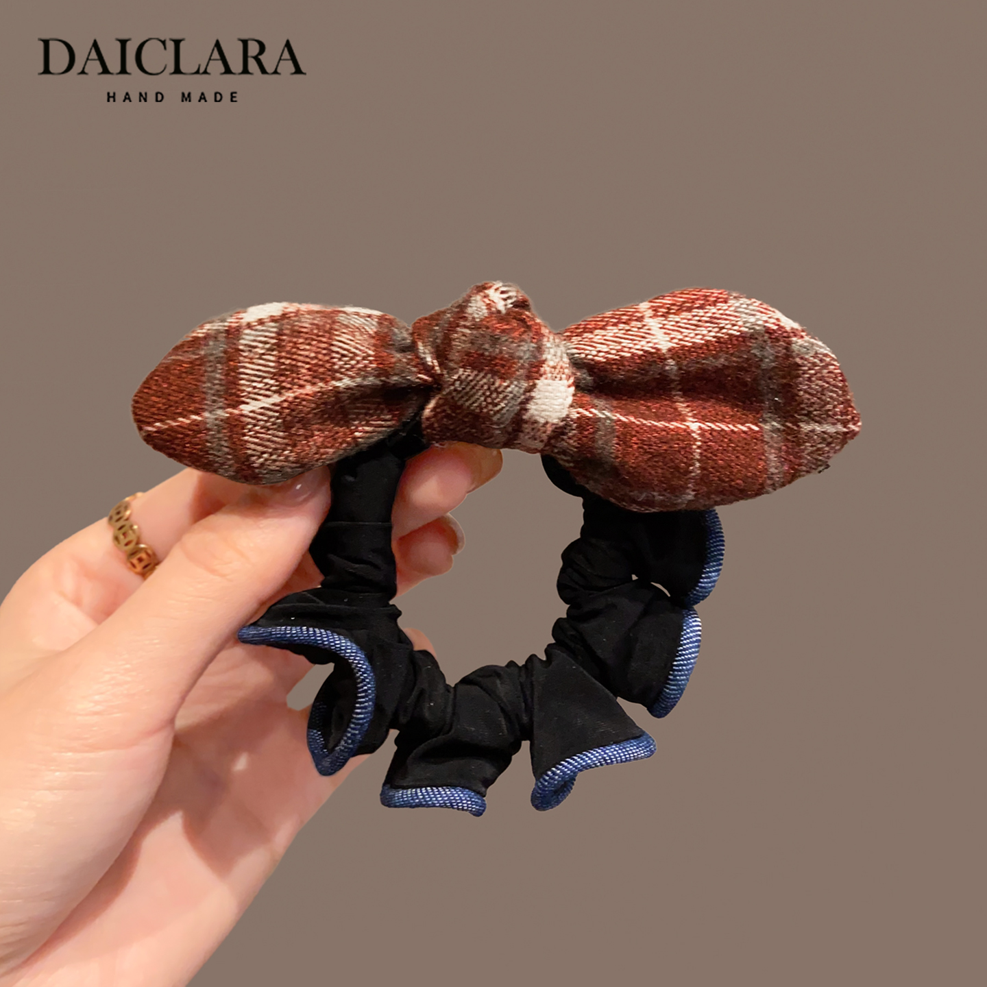 韩系红格纹蝴蝶结布艺大肠发圈头绳女2025新款扎发马尾皮筋发绳