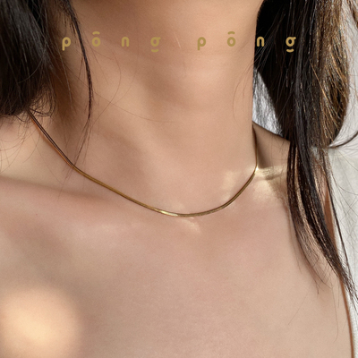 PONGPONG 18k金蛇骨链意大利进口锁骨链叠戴款