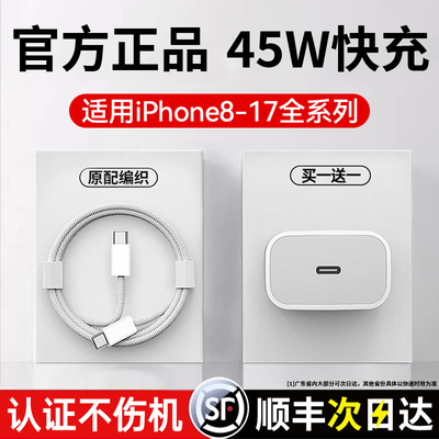 45W快充适用苹果17充电器头iphone16/15promax手机14/13/12/11数据线30W/20W插头TLXT正2米品PD原套装ipad
