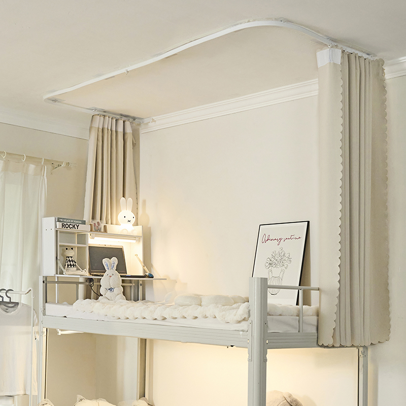 100%全遮光u型轨道床帘大学生宿舍上铺寝室窗帘粘贴式到顶滑轨