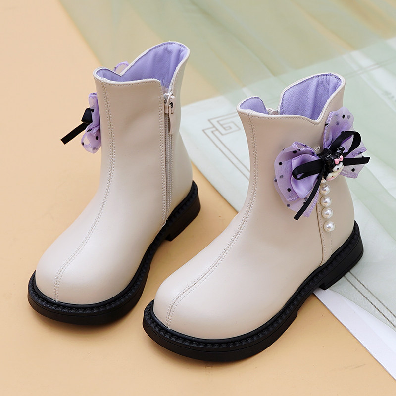 女童马丁靴库洛米公主靴真皮短靴软底单靴2025秋冬季新款加绒棉靴