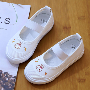 幼儿园小白鞋室内表演鞋女童布鞋百搭软底宝宝帆布鞋小学生演出鞋