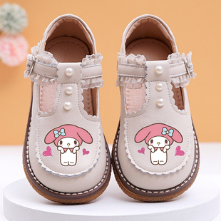 女童皮鞋2025新款洛丽塔公主鞋艾莎女童鞋豆豆鞋真皮软底宝宝鞋子