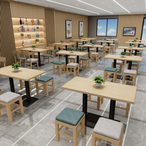 餐饮店小吃店面馆早餐奶茶烧烤店快餐桌椅无靠背商用实木方凳桌椅