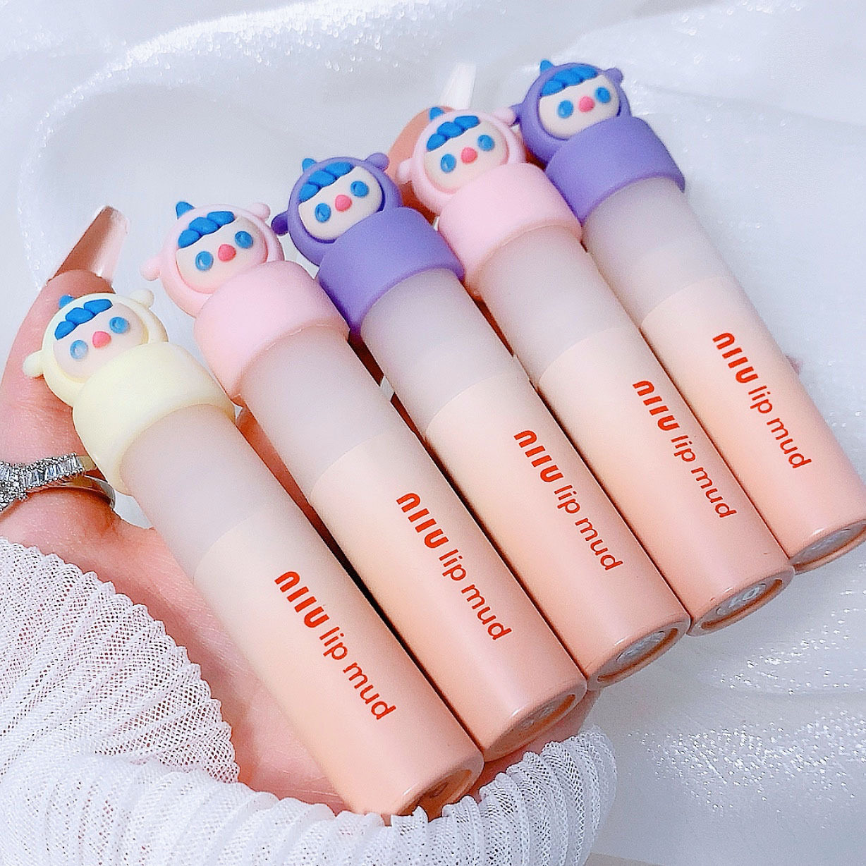 【第2件0元】可爱萌物小橘奶泥公仔唇泥不沾杯唇釉丝绒雾面哑光