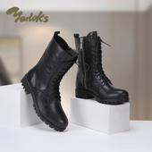 Yarloks 雅乐士英伦风真皮厚底低跟中筒马丁靴骑士靴女 2225502