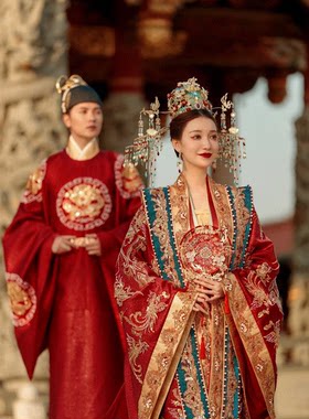 出租明制宋制汉服婚服结婚全套新娘中式凤冠霞帔大拖尾嫁衣租赁