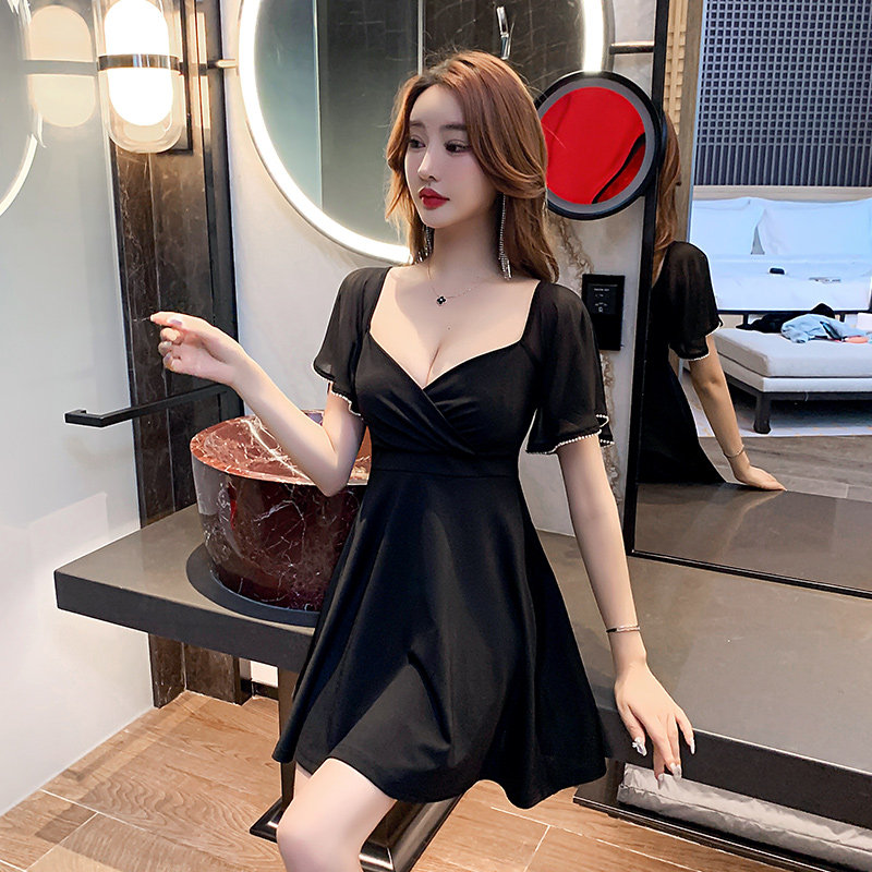 夜总店性感连衣裙女辣妹A字裙减龄修身露背V领夜场上班技师工作服